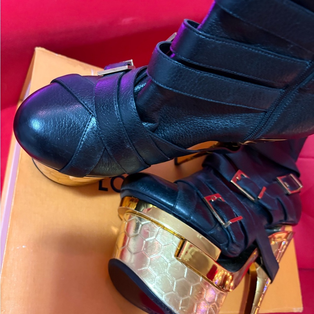 Versace Collection Black and Gold Ankle Boots